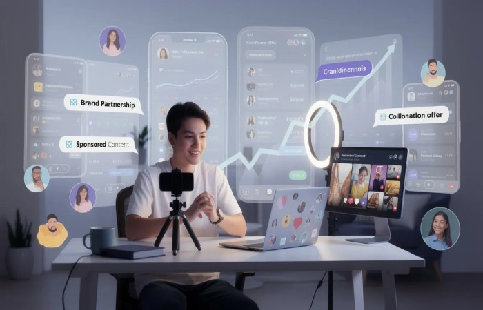 Two content creators collaborating to expand reach on social media