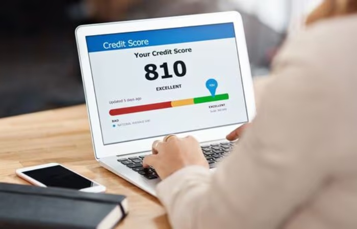 Person reviewing their credit score online before applying for a credit card